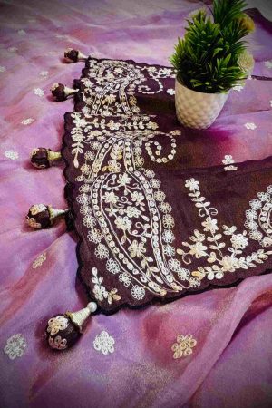 Elegant Tissue Silk Party Wear Saree with Pitta Work