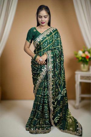 Luxurious Pure Gaji Silk Saree in Rich Bottle Green