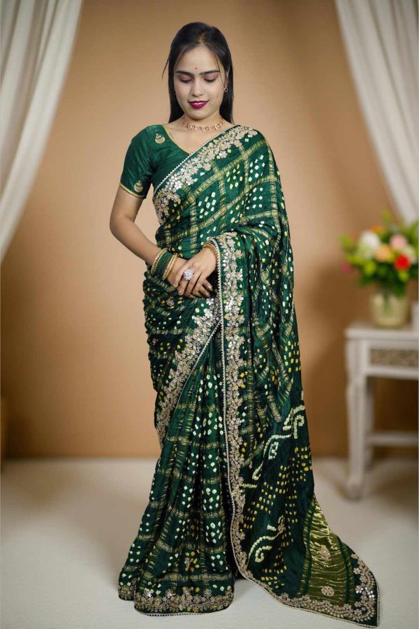 Luxurious Pure Gaji Silk Saree in Rich Bottle Green