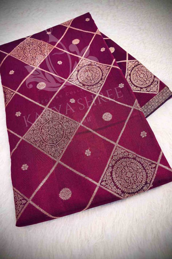 Regal Dark Wine Pure Banarasi Silk Saree with Rich Zari Border - Image 7