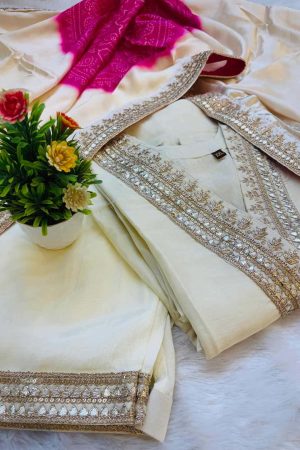 Premium Ivory Silk Ensemble with Gota Patti & Bandhani Dupatta