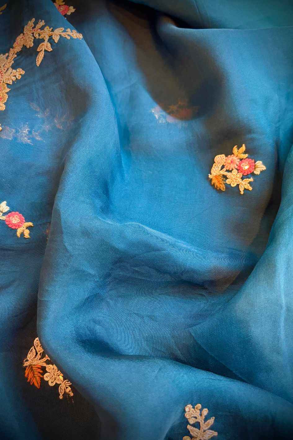 Heavy cut work embroidered saree