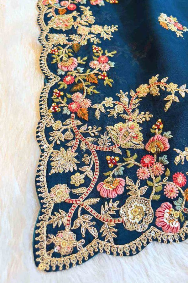 Dual-Tone Georgette Saree in Sky & Navy Blue with Handcrafted Embroidery - Image 5