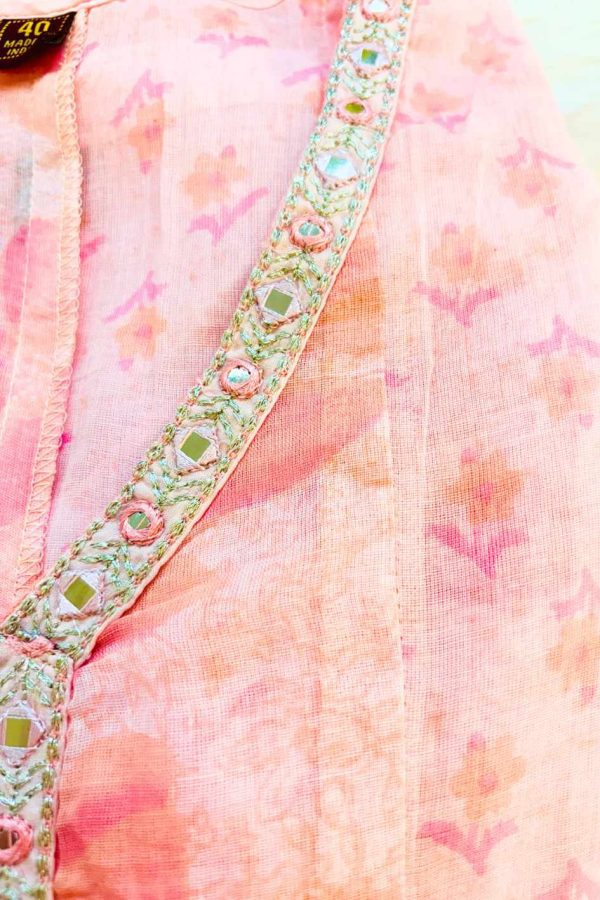 Soft Peach Muslin Cotton Suit with Abla & Resham Work - Image 3