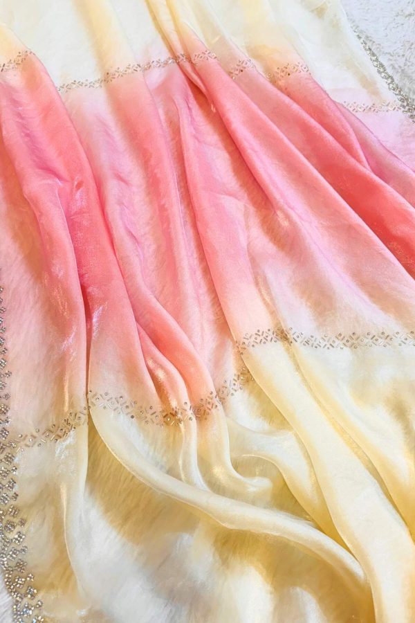 Soft Blush Pink & Off-White Tissue Silk Saree with Zari Highlights - Image 3