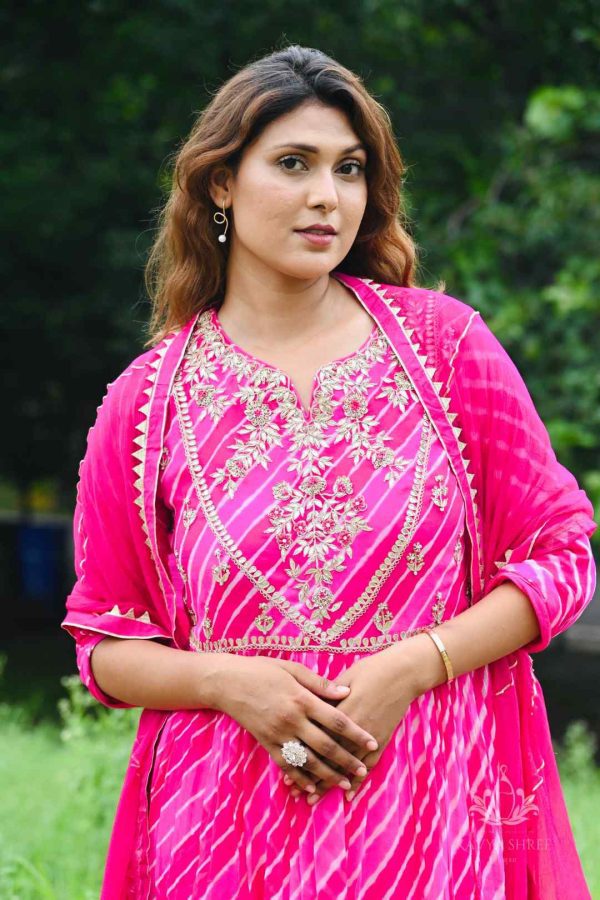 Pink Leheriya Sharara Suit With Gota Patti  for Festive Charm - Image 2