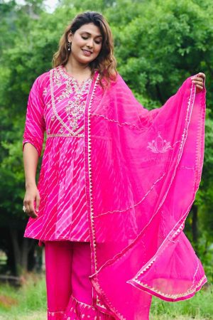 Pink Leheriya Sharara Suit With Gota Patti for Festive Charm