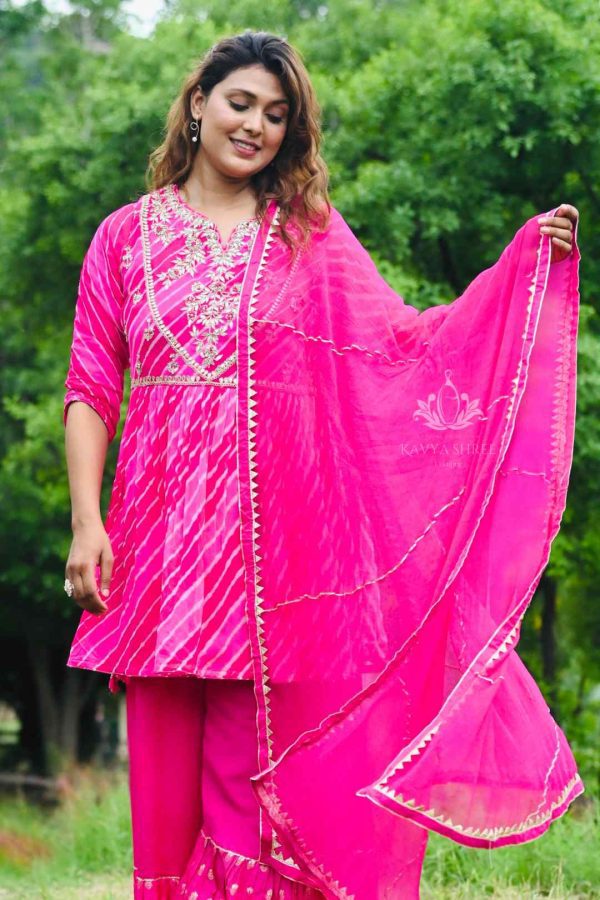 Pink Leheriya Sharara Suit With Gota Patti  for Festive Charm