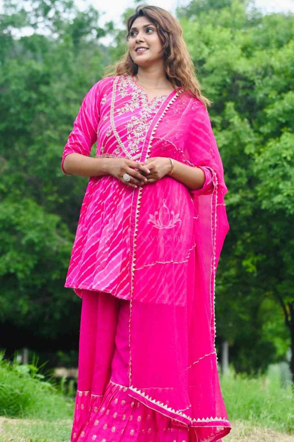 Pink Leheriya Sharara Suit With Gota Patti  for Festive Charm - Image 3