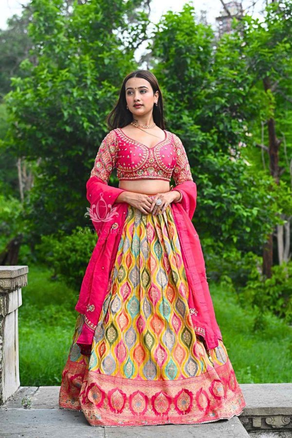 Premium Designer Banarasi Lehenga  – Pink & Multicolour - Image 6