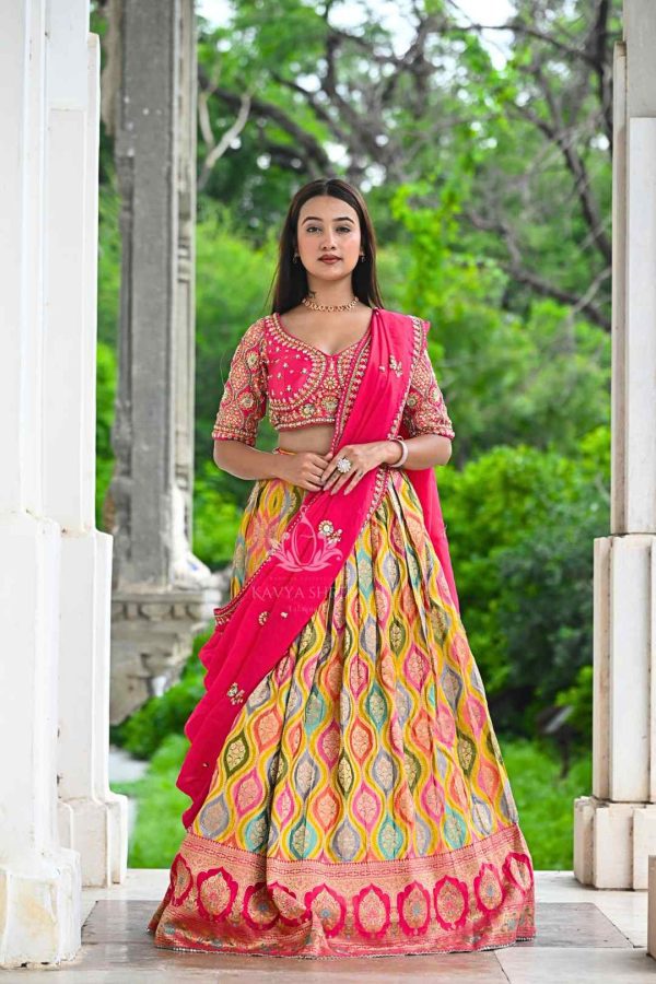 Premium Designer Banarasi Lehenga  – Pink & Multicolour - Image 4